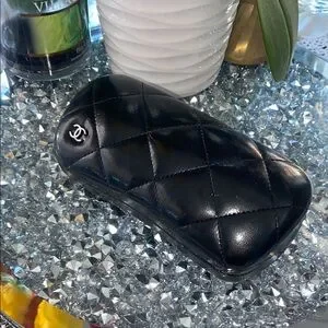 CHANEL Black Sunglass case with Luxurious Design Chanel Glasses Sunglasses Case Black Quilted Leather Hard  main image 3